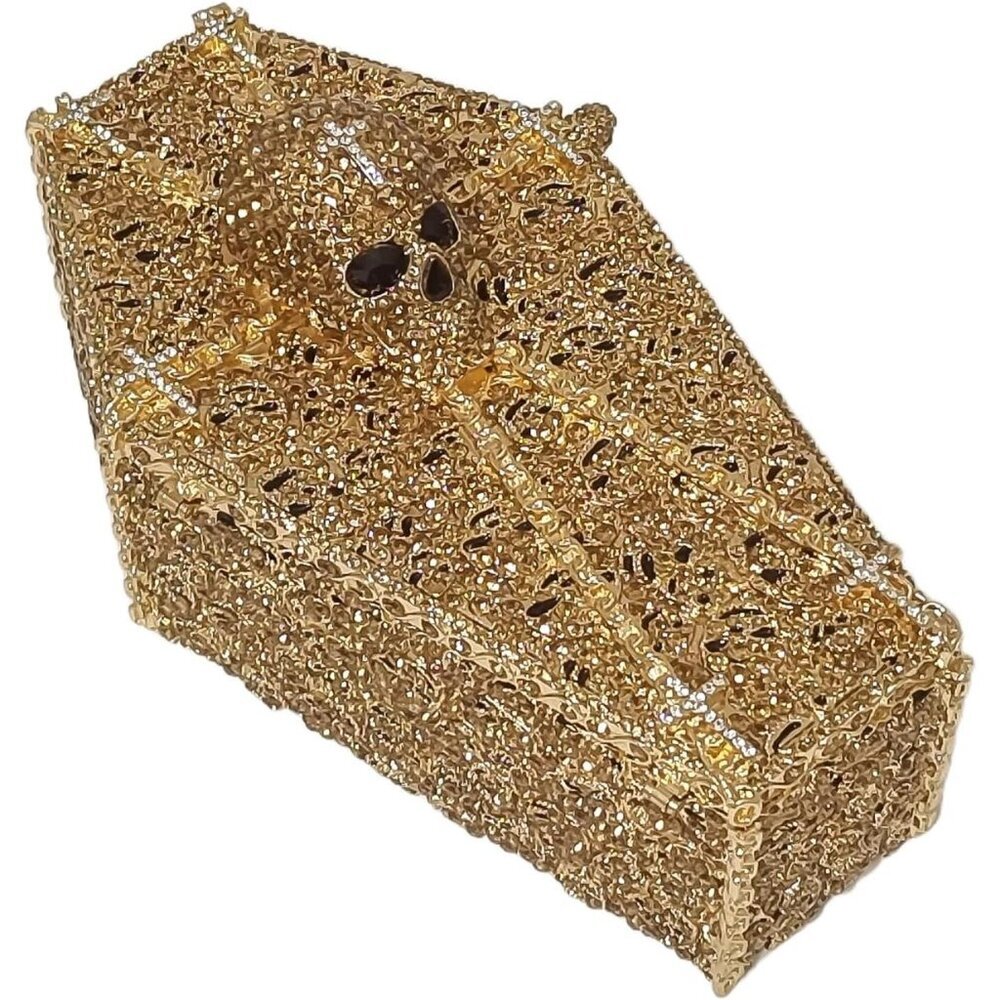 ⚡ Women's Halloween Gold Cool Skull Evening Coffin Shaped Cross Rhinestone Bag